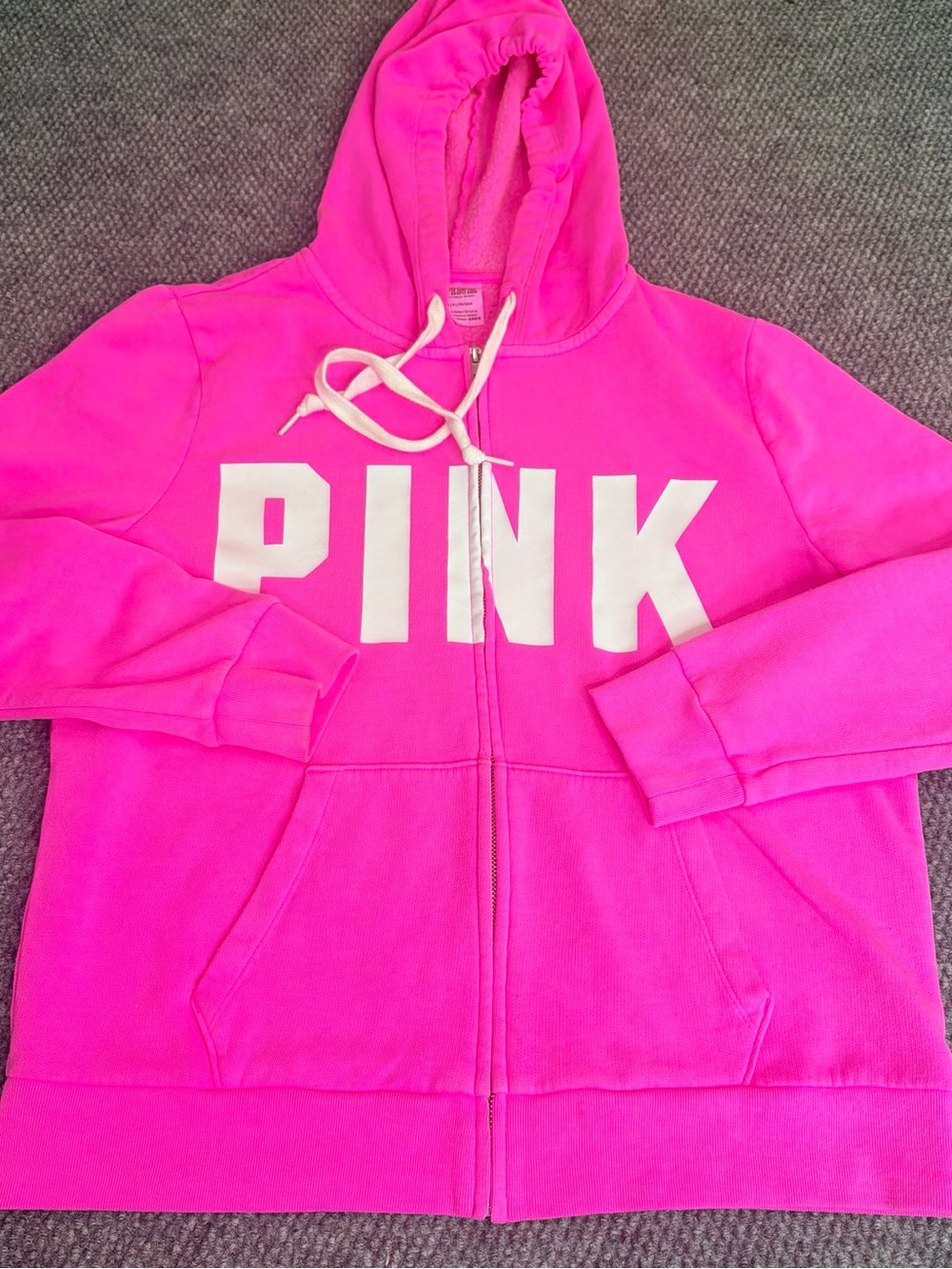 PINK Victoria's Secret Hot Pink Zip-Up Hoodie with White Logo